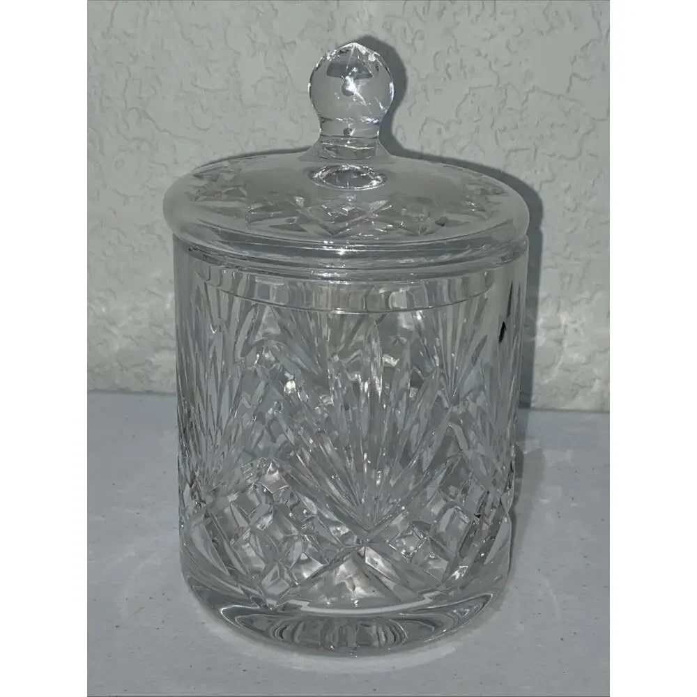 Vintage Lead Crystal Canister Jar‎ Dish With Lid Etched Clear Heavy 6.5”